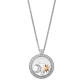 Halsschmuck, Weißgold, Chopard Happy Sun, Moon and Stars Halskette mit Anhänger 799434-1401