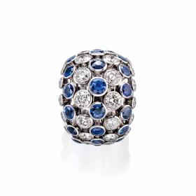 Weißgold, Ringe, Hans D. Krieger Bubble Ring mit Saphiren und Brillanten 332.3335.13.6