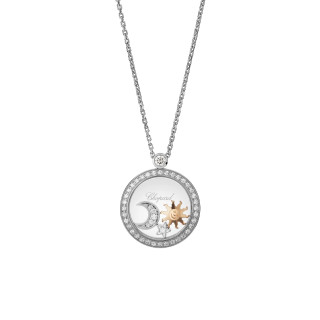 Weißgold, Halsschmuck, Chopard Happy Sun, Moon and Stars Anhänger mit Halskette, Ref: 799434-1401
