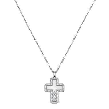 Halsschmuck, Weißgold, Chopard Happy Diamonds Cross  Anhänger