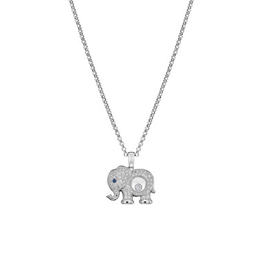 Weißgold, Halsschmuck, Chopard Happy Diamonds Elefant Anhänger mit Halskette