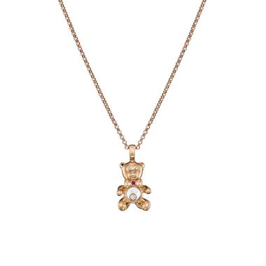 Halsschmuck, Roségold, Chopard Happy Diamonds Teddybär Anhänger mit Halskette