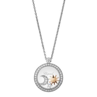 Halsschmuck, Weißgold, Chopard Happy Sun, Moon and Stars Halskette mit Anhänger