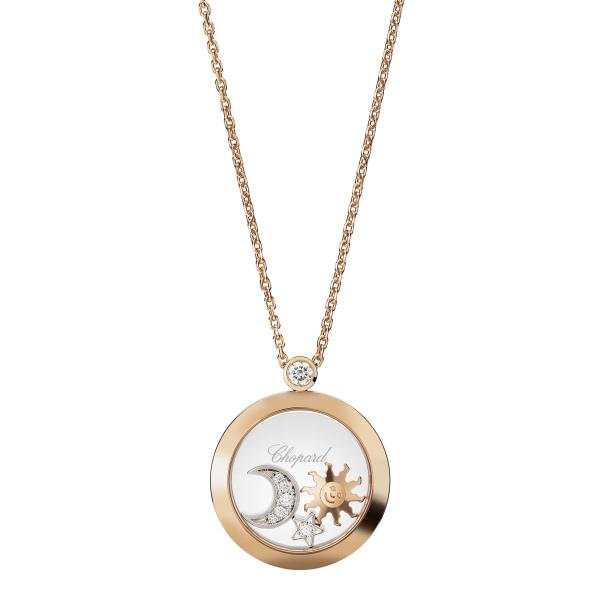 Halsschmuck, Roségold, Chopard Happy Sun, Moon and Stars Halskette mit Anhänger