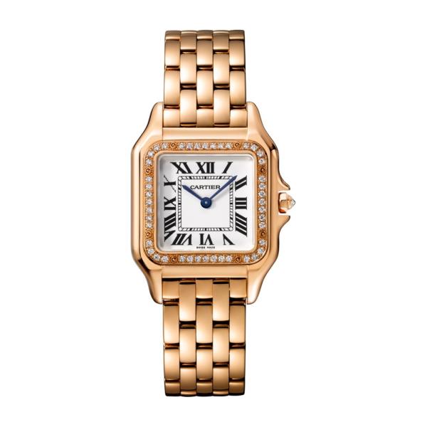 Damenuhr, Cartier Panthère de Rotgold MM mit Diamantlünette