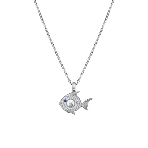         Weißgold, Halsschmuck, Chopard Happy Diamonds Fish Anhänger mit Halskette