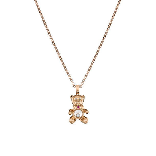         Roségold, Halsschmuck, Chopard Happy Diamonds Teddybär Anhänger mit Halskette
