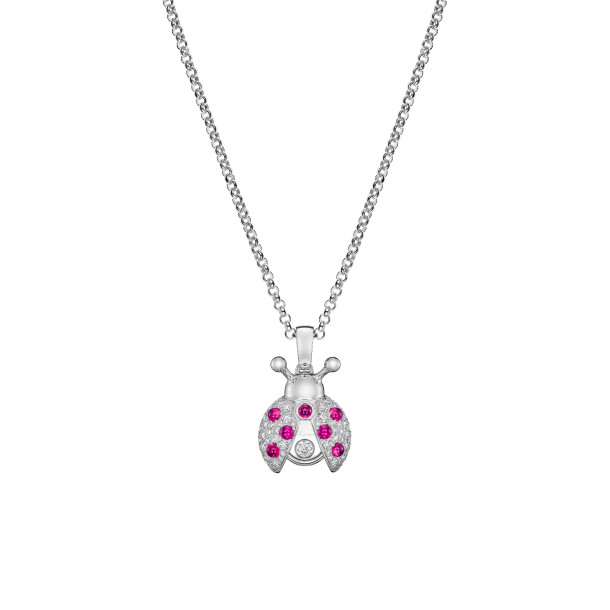         Weißgold, Halsschmuck, Chopard Happy Diamonds Marienkäfer Anhänger mit Halskette